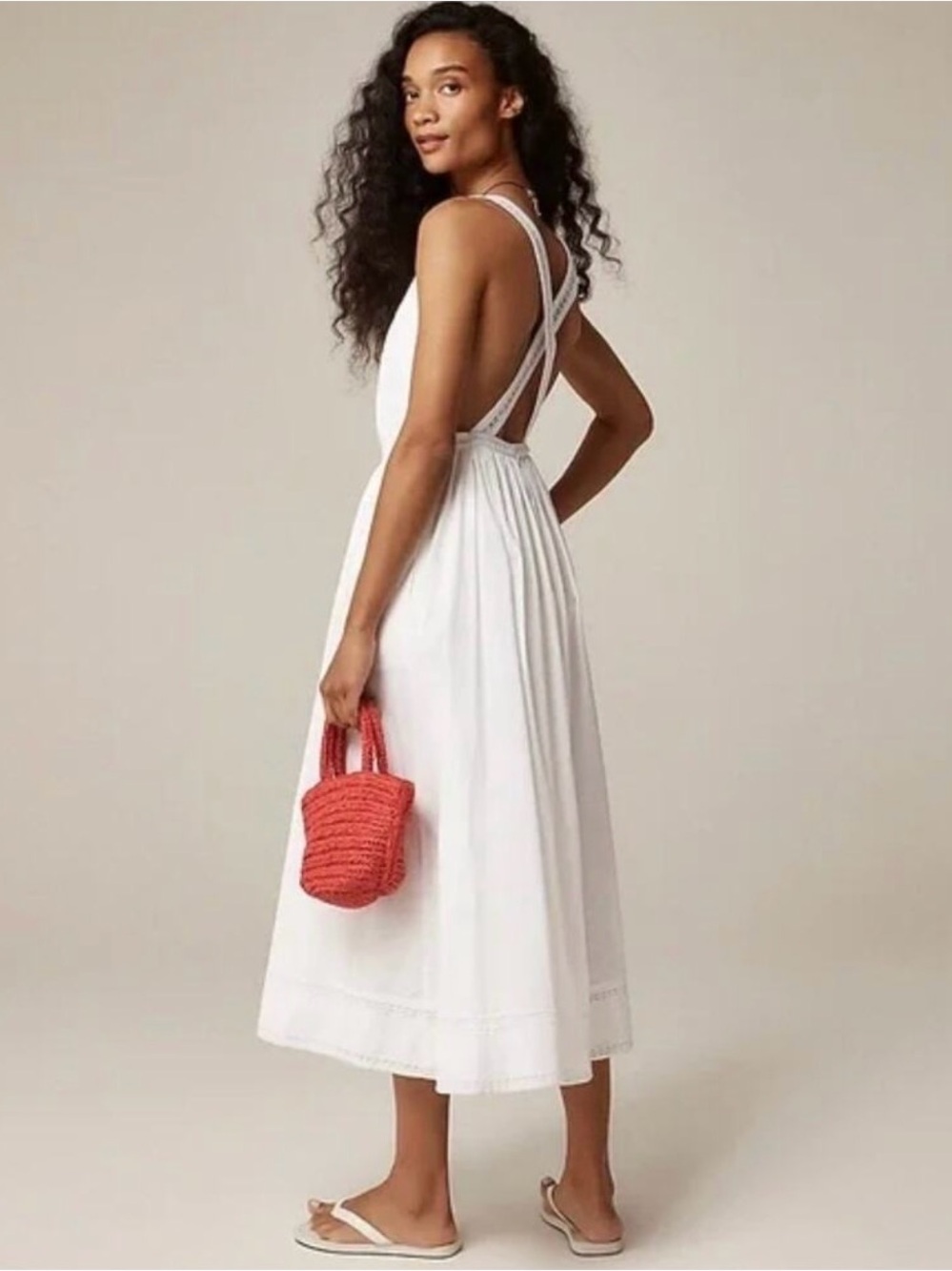NWT J. Crew Embroidered Apron White Midi Sundress - Picture 2 of 4